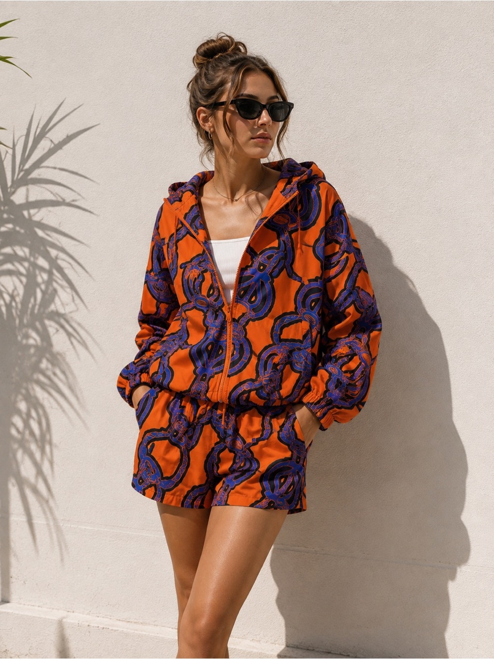 Orange Purple  Geometric Printed Lined Shorts